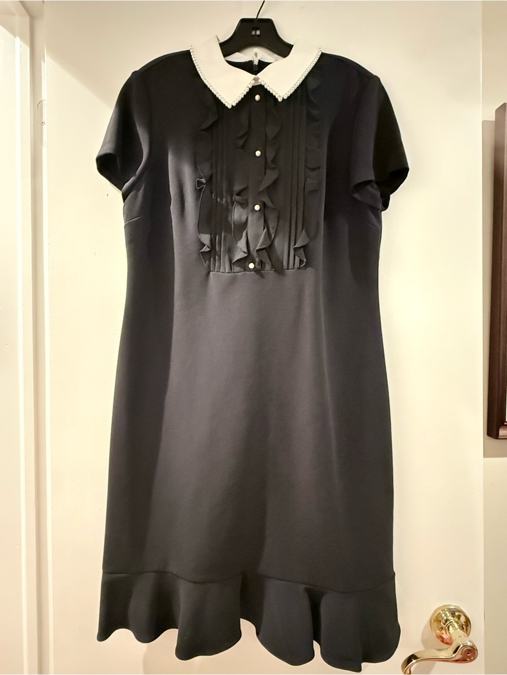 Karl lagerfeld sz12 Black Pearl-Trim Ruffle Blouse Jacket